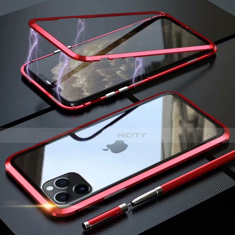 Coque Rebord Bumper Luxe Aluminum Metal Miroir 360 Degres Housse Etui Aimant M14 pour Apple iPhone 11 Pro Rouge Plus