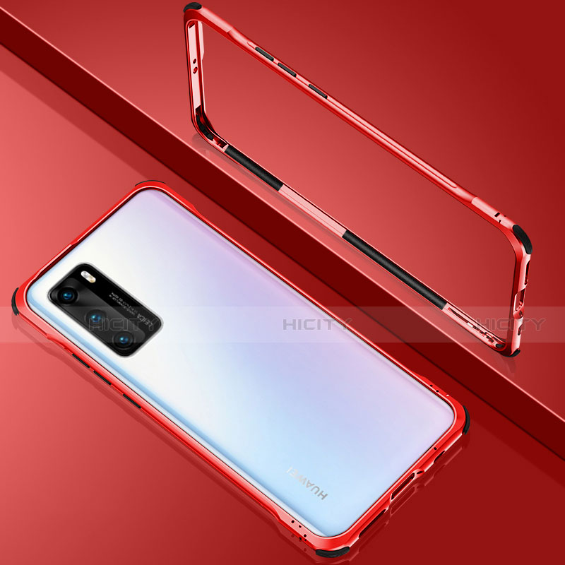 Coque Rebord Bumper Luxe Aluminum Metal Miroir 360 Degres Housse Etui Aimant N02 pour Huawei P40 Rouge Plus