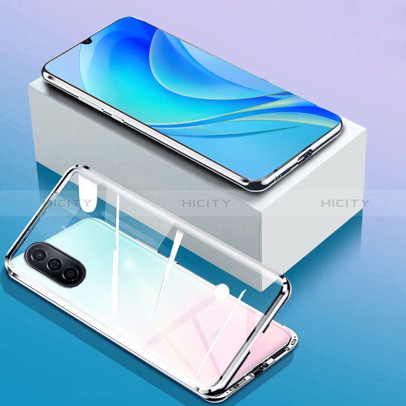 Coque Rebord Bumper Luxe Aluminum Metal Miroir 360 Degres Housse Etui Aimant P01 pour Huawei Enjoy 50 Argent Plus