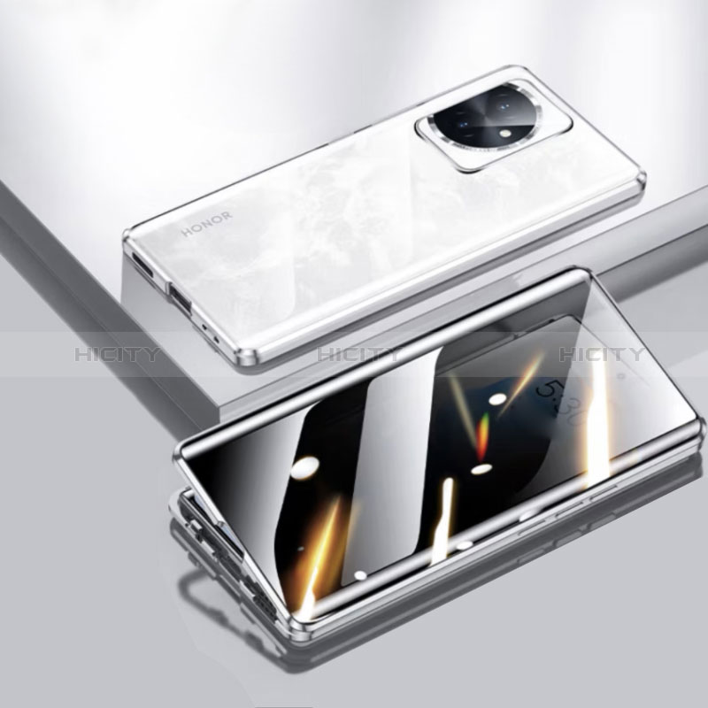 Coque Rebord Bumper Luxe Aluminum Metal Miroir 360 Degres Housse Etui Aimant P01 pour Huawei Honor 100 5G Argent Plus