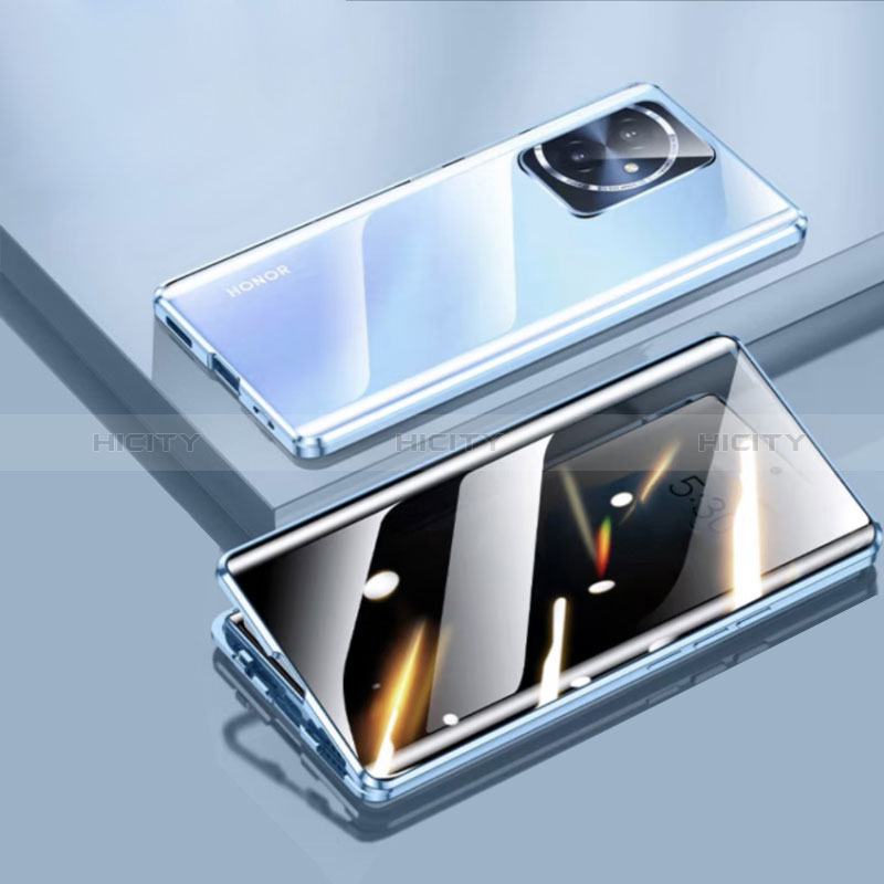 Coque Rebord Bumper Luxe Aluminum Metal Miroir 360 Degres Housse Etui Aimant P01 pour Huawei Honor 100 5G Bleu Plus