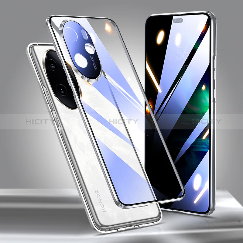 Coque Rebord Bumper Luxe Aluminum Metal Miroir 360 Degres Housse Etui Aimant P01 pour Huawei Honor 100 Pro 5G Argent Plus