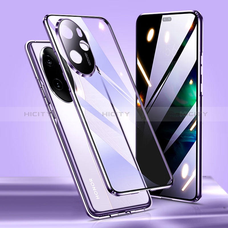 Coque Rebord Bumper Luxe Aluminum Metal Miroir 360 Degres Housse Etui Aimant P01 pour Huawei Honor 100 Pro 5G Violet Plus