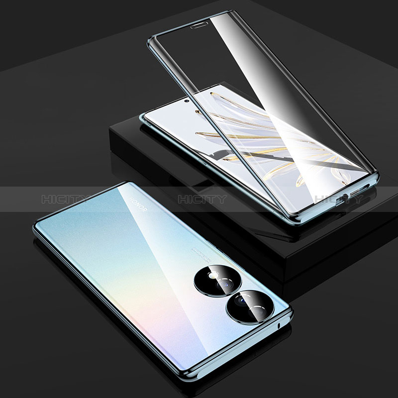 Coque Rebord Bumper Luxe Aluminum Metal Miroir 360 Degres Housse Etui Aimant P01 pour Huawei Honor 70 5G Bleu Plus