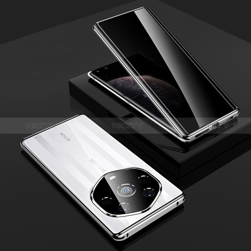 Coque Rebord Bumper Luxe Aluminum Metal Miroir 360 Degres Housse Etui Aimant P01 pour Huawei Honor Magic3 Pro+ Plus 5G Argent Plus