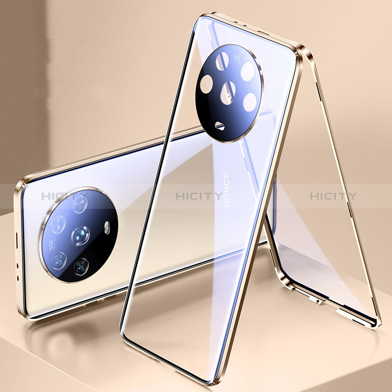 Coque Rebord Bumper Luxe Aluminum Metal Miroir 360 Degres Housse Etui Aimant P01 pour Huawei Honor Magic4 5G Or Plus