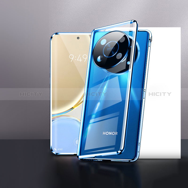 Coque Rebord Bumper Luxe Aluminum Metal Miroir 360 Degres Housse Etui Aimant P01 pour Huawei Honor Magic4 Lite 5G Bleu Plus