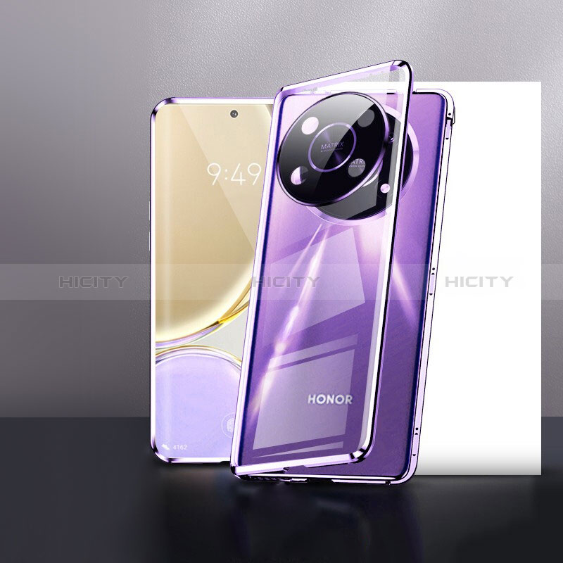 Coque Rebord Bumper Luxe Aluminum Metal Miroir 360 Degres Housse Etui Aimant P01 pour Huawei Honor Magic4 Lite 5G Violet Plus