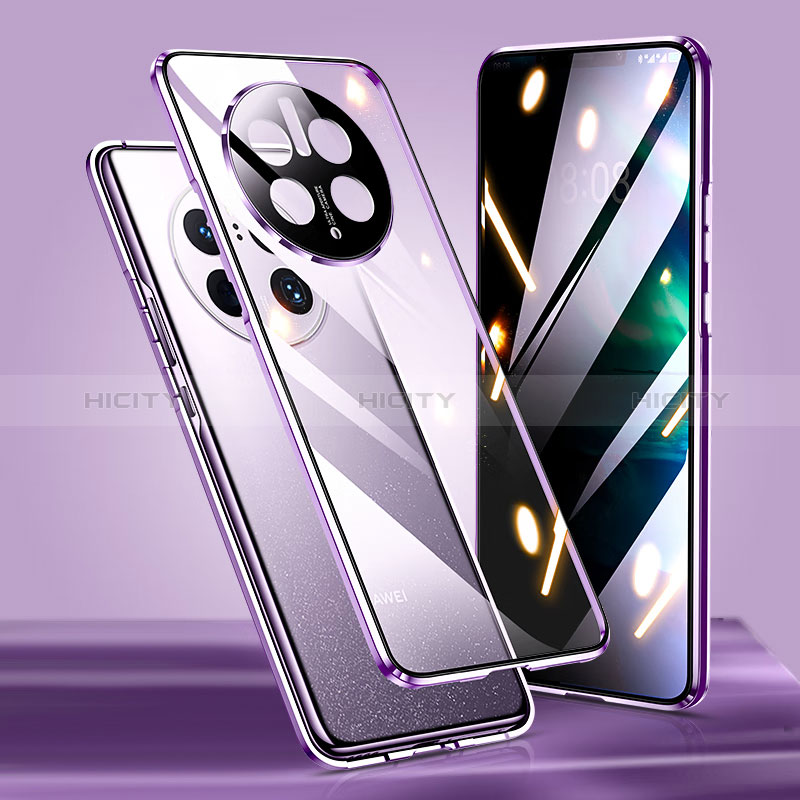 Coque Rebord Bumper Luxe Aluminum Metal Miroir 360 Degres Housse Etui Aimant P01 pour Huawei Mate 50 Pro Violet Plus