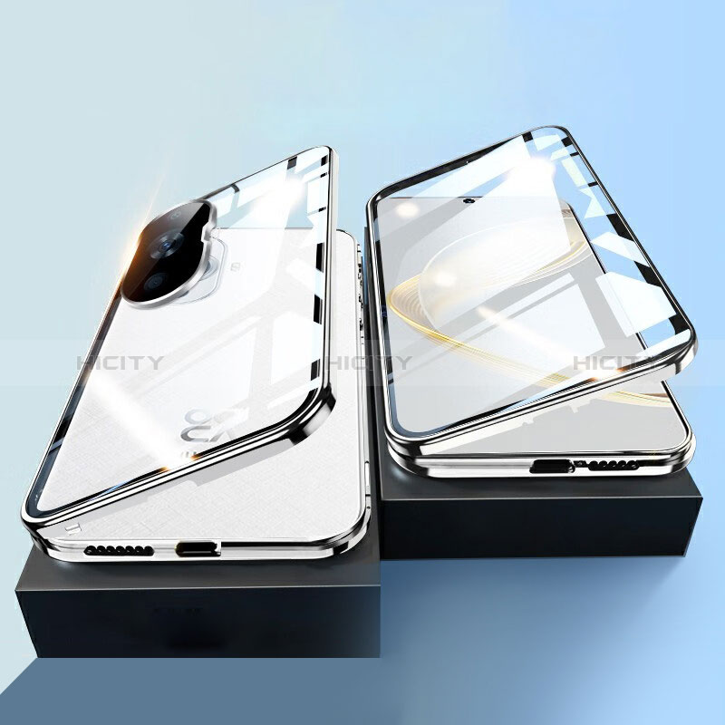 Coque Rebord Bumper Luxe Aluminum Metal Miroir 360 Degres Housse Etui Aimant P01 pour Huawei Nova 11 Argent Plus