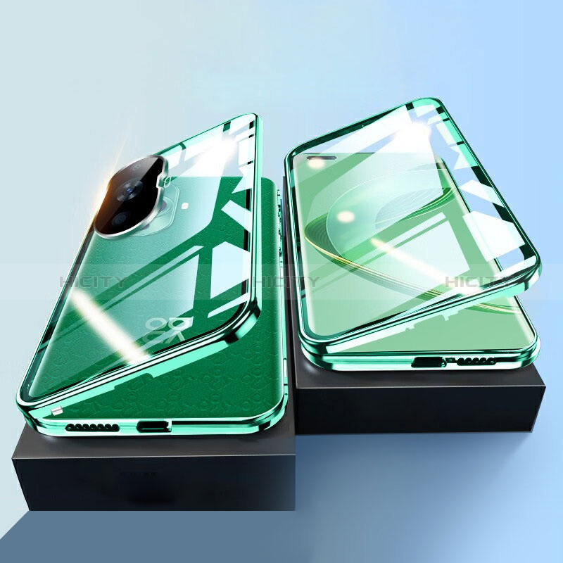 Coque Rebord Bumper Luxe Aluminum Metal Miroir 360 Degres Housse Etui Aimant P01 pour Huawei Nova 11 Pro Vert Plus