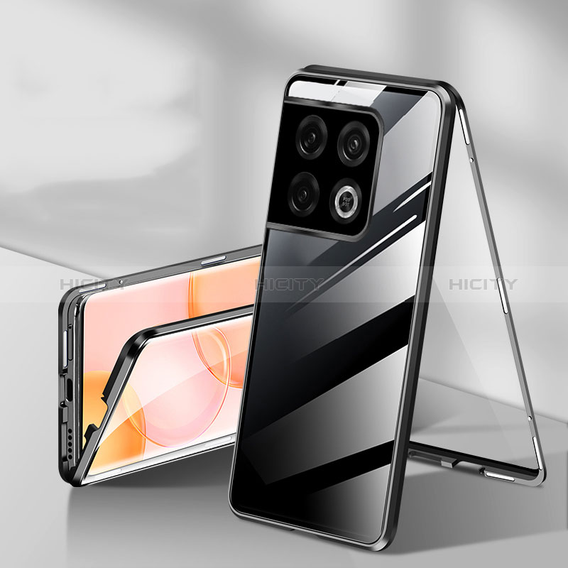 Coque Rebord Bumper Luxe Aluminum Metal Miroir 360 Degres Housse Etui Aimant P01 pour OnePlus 10 Pro 5G Noir Plus