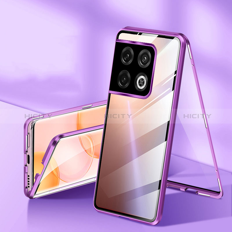 Coque Rebord Bumper Luxe Aluminum Metal Miroir 360 Degres Housse Etui Aimant P01 pour OnePlus 10 Pro 5G Violet Plus