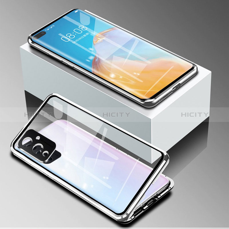 Coque Rebord Bumper Luxe Aluminum Metal Miroir 360 Degres Housse Etui Aimant P01 pour OnePlus 9 5G Argent Plus