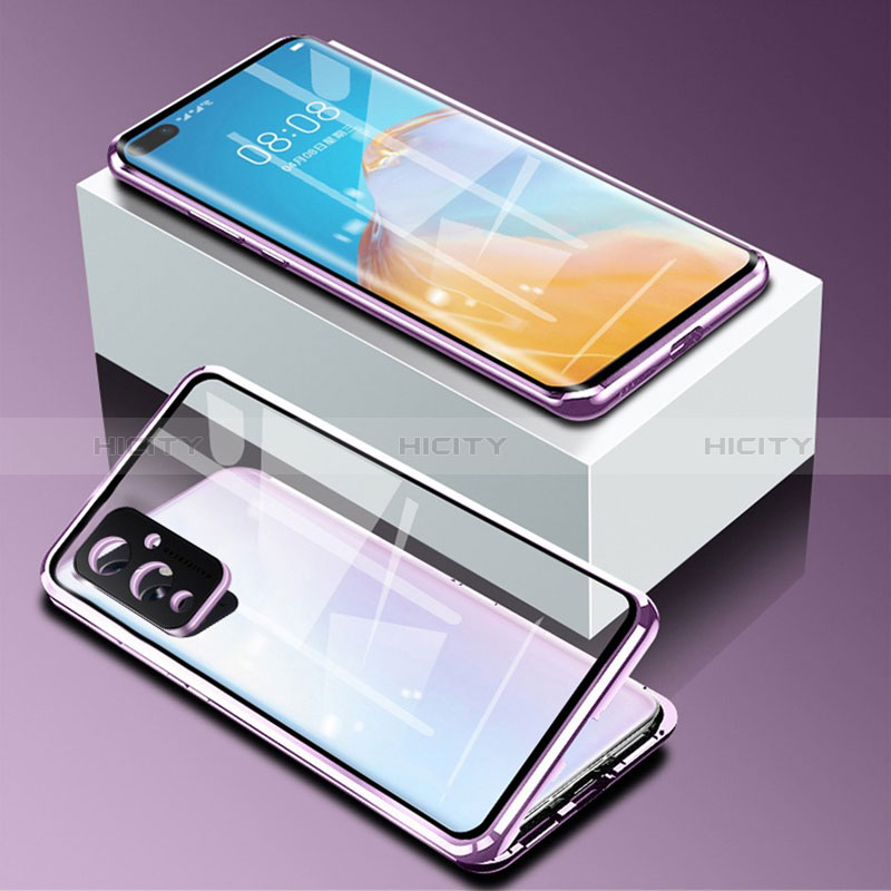 Coque Rebord Bumper Luxe Aluminum Metal Miroir 360 Degres Housse Etui Aimant P01 pour OnePlus 9 5G Violet Plus