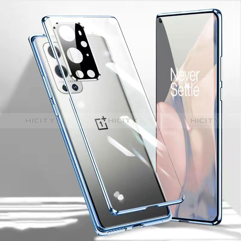 Coque Rebord Bumper Luxe Aluminum Metal Miroir 360 Degres Housse Etui Aimant P01 pour OnePlus 9 Pro 5G Bleu Plus