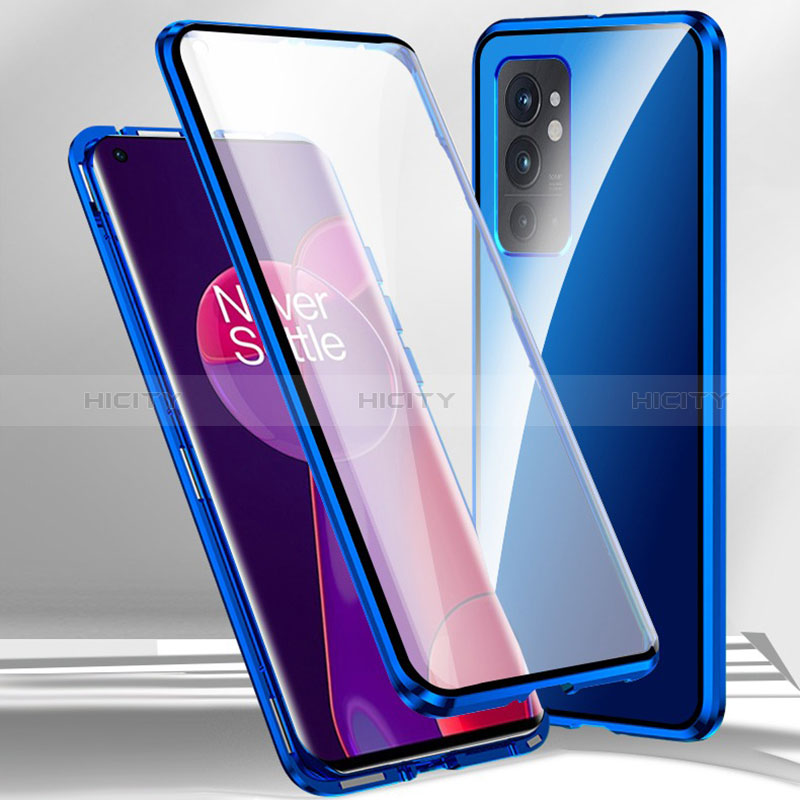 Coque Rebord Bumper Luxe Aluminum Metal Miroir 360 Degres Housse Etui Aimant P01 pour OnePlus 9RT 5G Bleu Plus