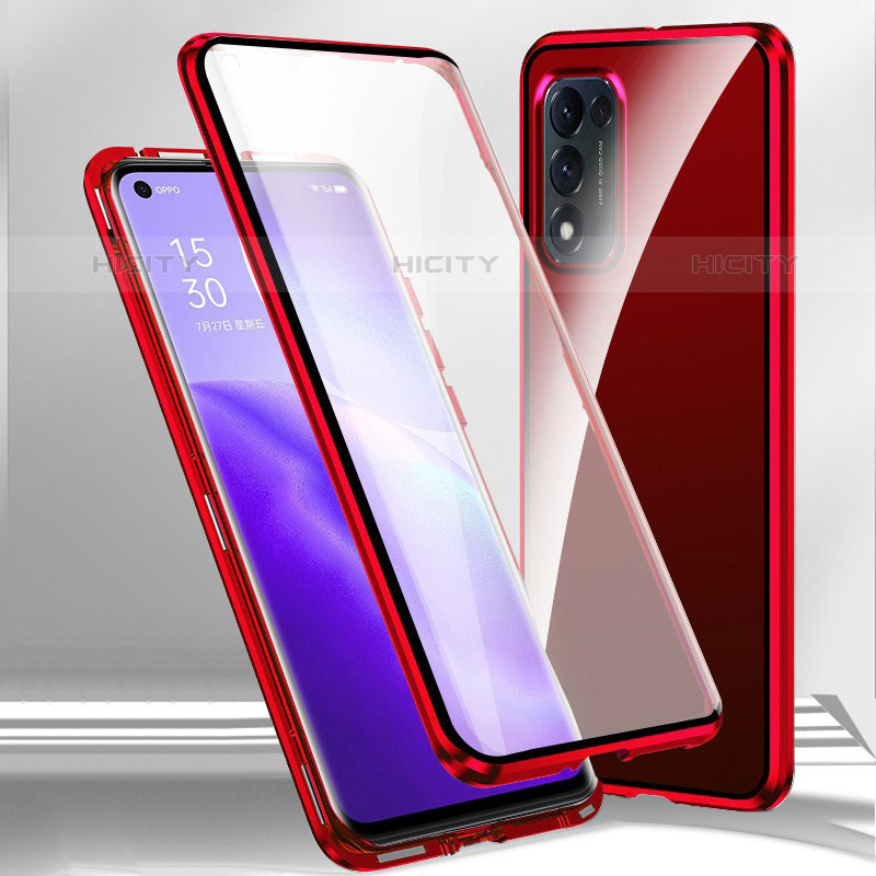 Coque Rebord Bumper Luxe Aluminum Metal Miroir 360 Degres Housse Etui Aimant P01 pour Oppo A53s 5G Rouge Plus