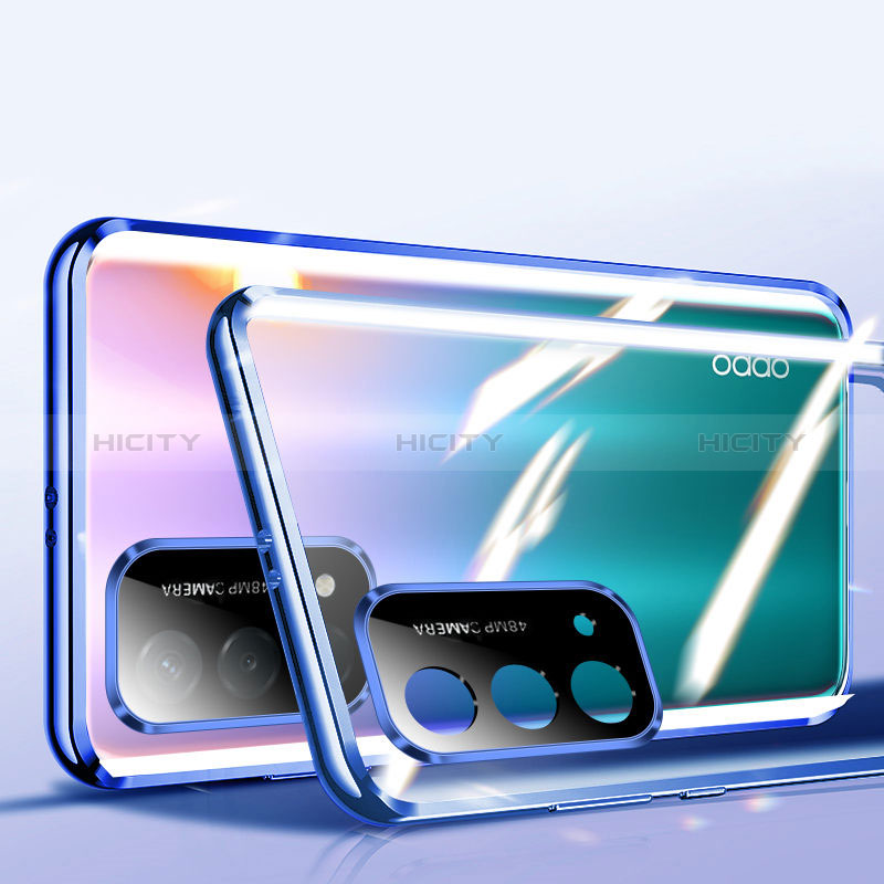 Coque Rebord Bumper Luxe Aluminum Metal Miroir 360 Degres Housse Etui Aimant P01 pour Oppo A54 5G Bleu Plus