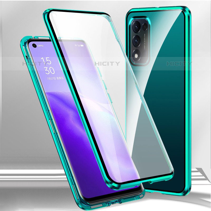 Coque Rebord Bumper Luxe Aluminum Metal Miroir 360 Degres Housse Etui Aimant P01 pour Oppo A55 5G Vert Plus