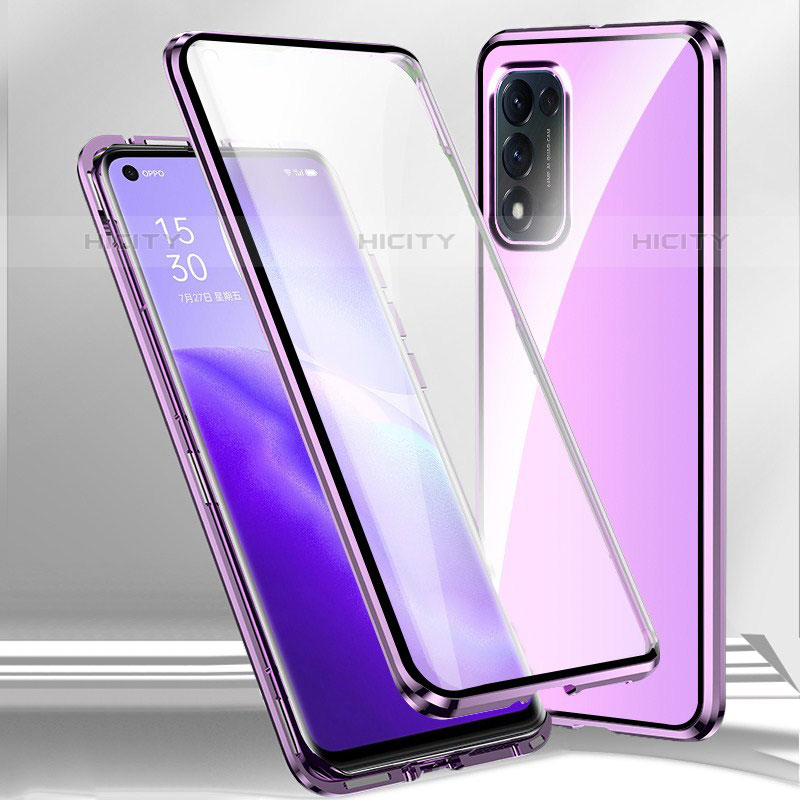 Coque Rebord Bumper Luxe Aluminum Metal Miroir 360 Degres Housse Etui Aimant P01 pour Oppo A55S 5G Violet Plus