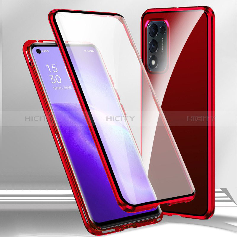 Coque Rebord Bumper Luxe Aluminum Metal Miroir 360 Degres Housse Etui Aimant P01 pour Oppo A56 5G Rouge Plus