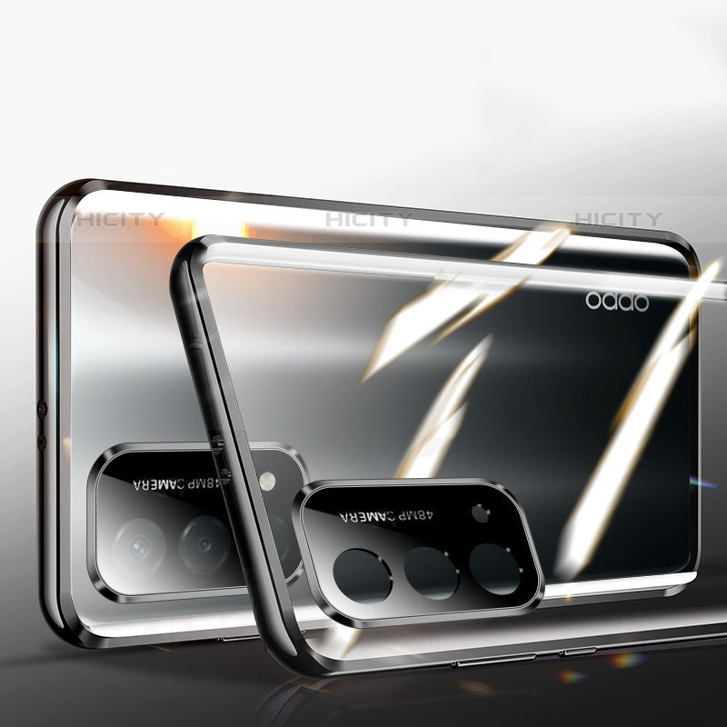 Coque Rebord Bumper Luxe Aluminum Metal Miroir 360 Degres Housse Etui Aimant P01 pour Oppo A93 5G Noir Plus