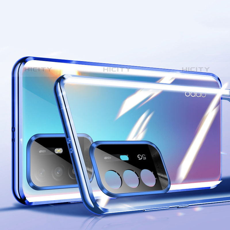 Coque Rebord Bumper Luxe Aluminum Metal Miroir 360 Degres Housse Etui Aimant P01 pour Oppo A94 5G Bleu Plus