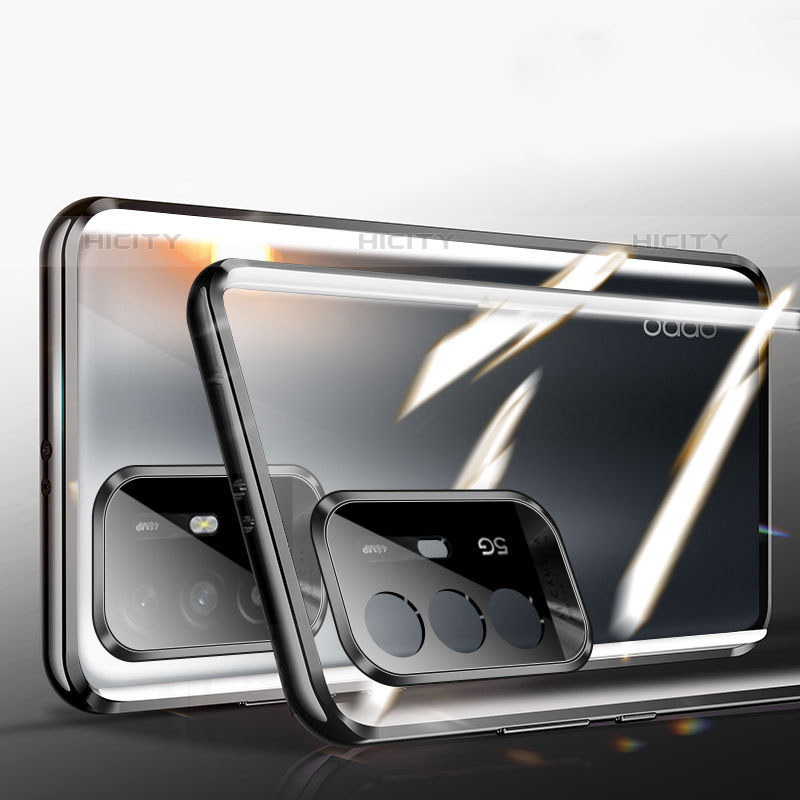 Coque Rebord Bumper Luxe Aluminum Metal Miroir 360 Degres Housse Etui Aimant P01 pour Oppo A94 5G Noir Plus