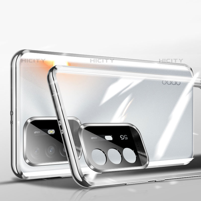 Coque Rebord Bumper Luxe Aluminum Metal Miroir 360 Degres Housse Etui Aimant P01 pour Oppo F19 Pro+ Plus 5G Argent Plus