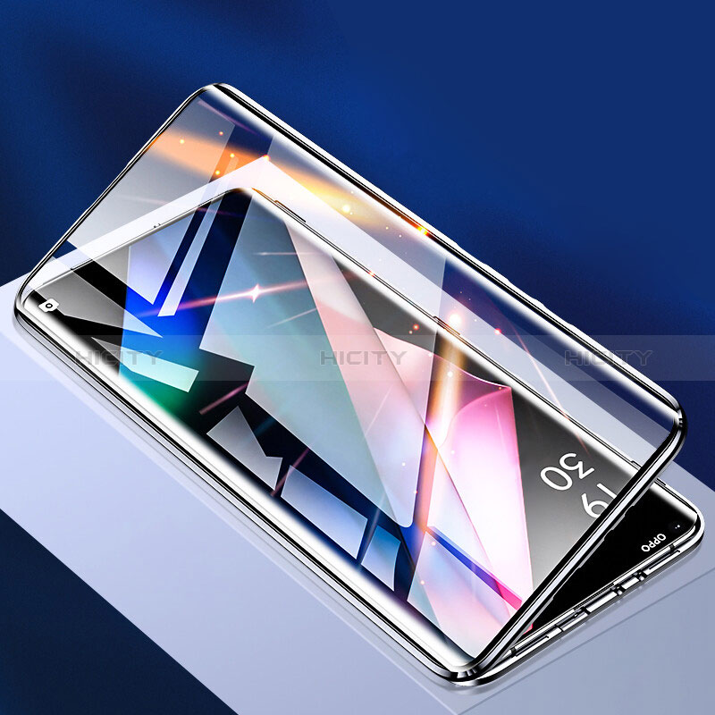 Coque Rebord Bumper Luxe Aluminum Metal Miroir 360 Degres Housse Etui Aimant P01 pour Oppo Find X3 5G Noir Plus