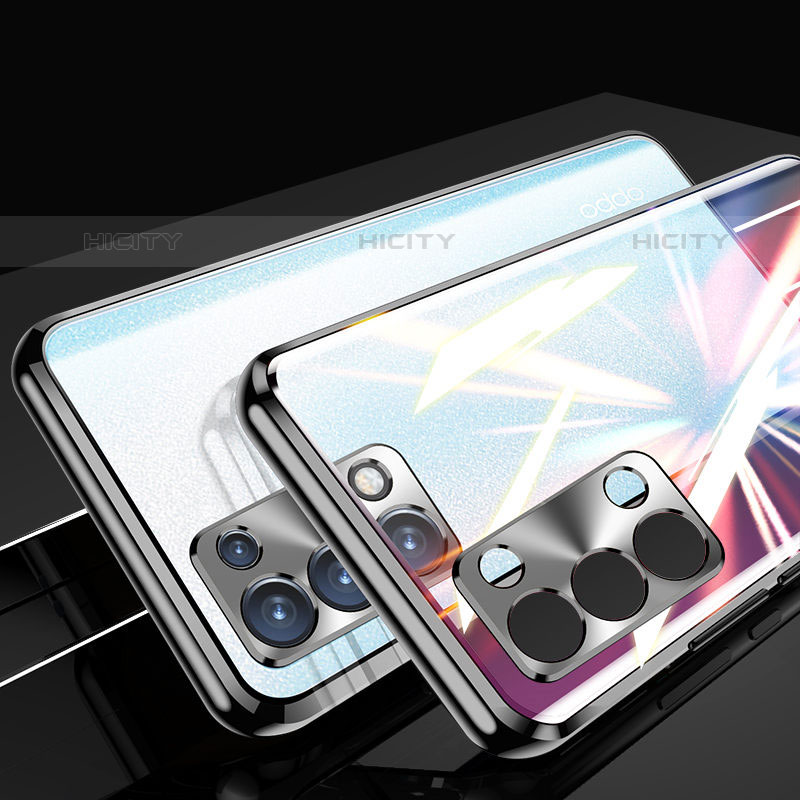 Coque Rebord Bumper Luxe Aluminum Metal Miroir 360 Degres Housse Etui Aimant P01 pour Oppo Reno6 Pro+ Plus 5G Noir Plus