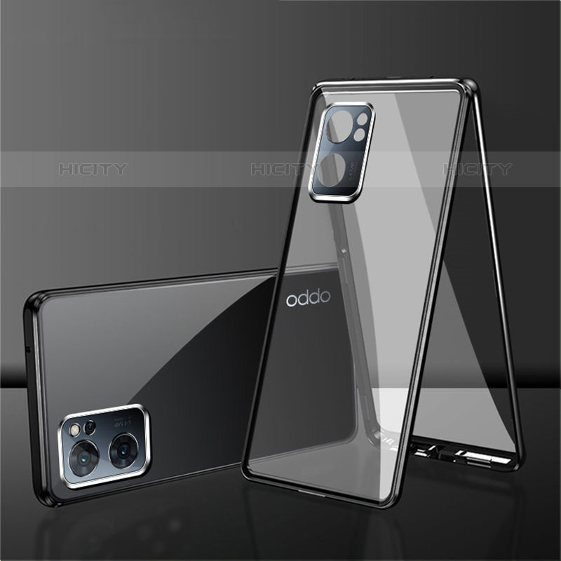 Coque Rebord Bumper Luxe Aluminum Metal Miroir 360 Degres Housse Etui Aimant P01 pour Oppo Reno7 SE 5G Noir Plus