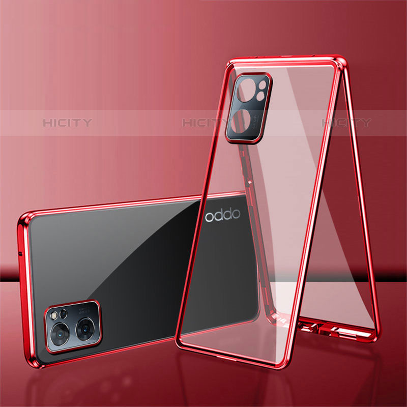 Coque Rebord Bumper Luxe Aluminum Metal Miroir 360 Degres Housse Etui Aimant P01 pour Oppo Reno7 SE 5G Rouge Plus