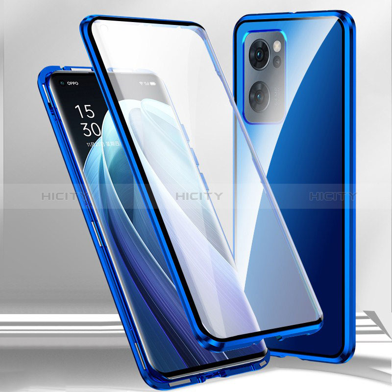 Coque Rebord Bumper Luxe Aluminum Metal Miroir 360 Degres Housse Etui Aimant P01 pour Realme Narzo 50 5G Bleu Plus