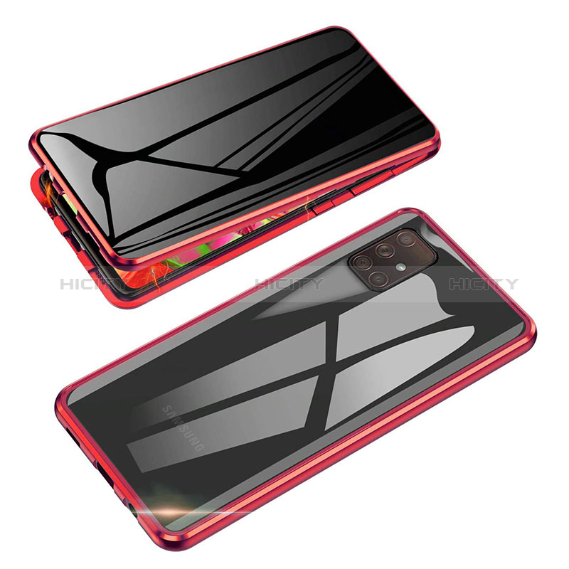 Coque Rebord Bumper Luxe Aluminum Metal Miroir 360 Degres Housse Etui Aimant P01 pour Samsung Galaxy A71 4G A715 Rouge Plus