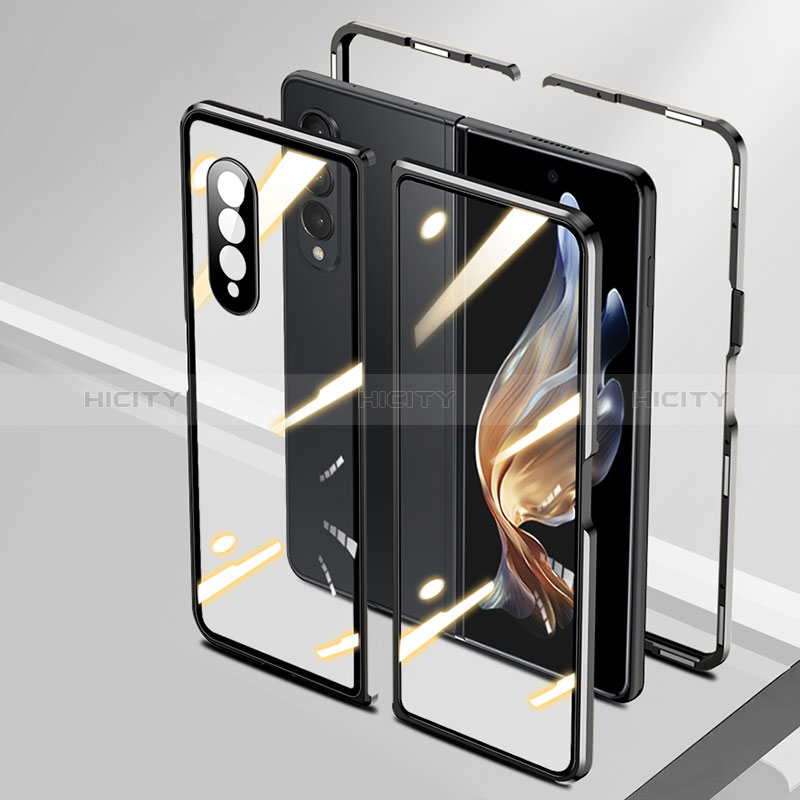 Coque Rebord Bumper Luxe Aluminum Metal Miroir 360 Degres Housse Etui Aimant P01 pour Samsung Galaxy Z Fold3 5G Noir Plus