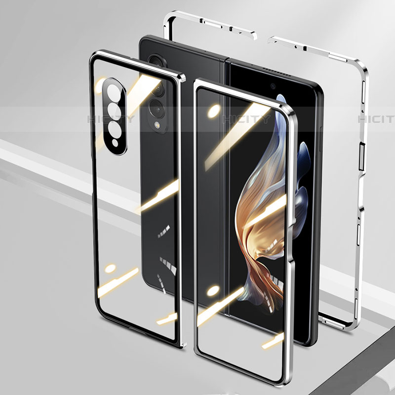 Coque Rebord Bumper Luxe Aluminum Metal Miroir 360 Degres Housse Etui Aimant P01 pour Samsung Galaxy Z Fold4 5G Argent Plus