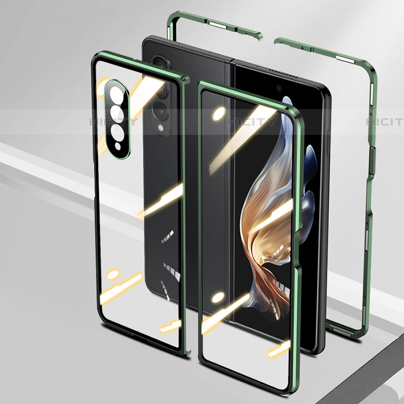 Coque Rebord Bumper Luxe Aluminum Metal Miroir 360 Degres Housse Etui Aimant P01 pour Samsung Galaxy Z Fold4 5G Vert Plus