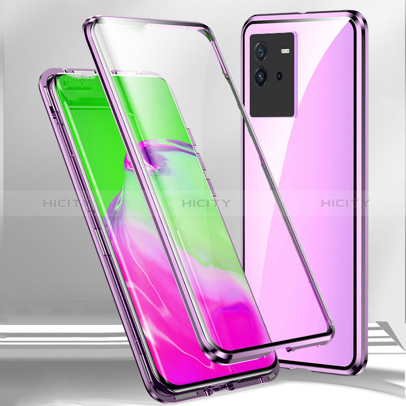 Coque Rebord Bumper Luxe Aluminum Metal Miroir 360 Degres Housse Etui Aimant P01 pour Vivo iQOO Neo6 SE 5G Violet Plus