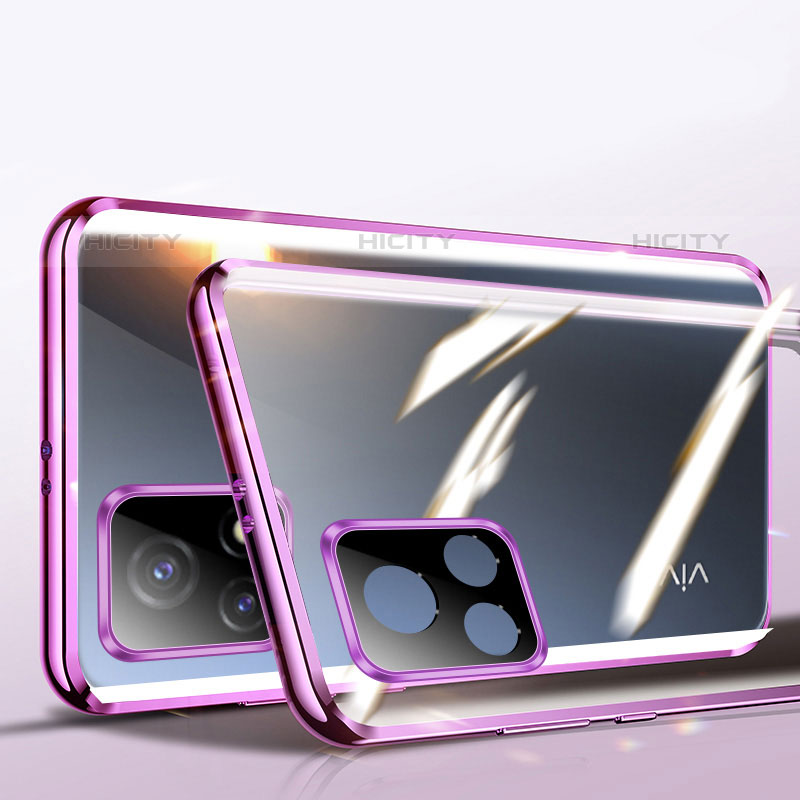 Coque Rebord Bumper Luxe Aluminum Metal Miroir 360 Degres Housse Etui Aimant P01 pour Vivo iQOO U3 5G Violet Plus