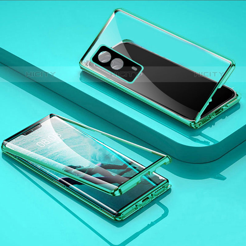 Coque Rebord Bumper Luxe Aluminum Metal Miroir 360 Degres Housse Etui Aimant P01 pour Vivo iQOO Z5x 5G Vert Plus