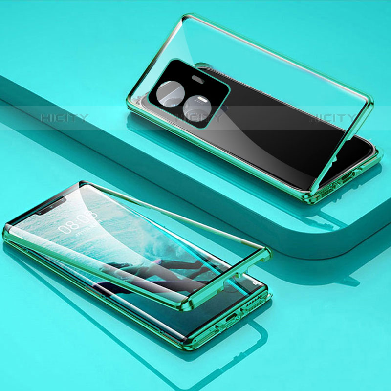 Coque Rebord Bumper Luxe Aluminum Metal Miroir 360 Degres Housse Etui Aimant P01 pour Vivo iQOO Z6 Lite 5G Vert Plus