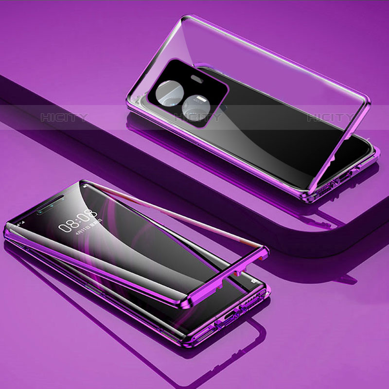 Coque Rebord Bumper Luxe Aluminum Metal Miroir 360 Degres Housse Etui Aimant P01 pour Vivo iQOO Z6 Lite 5G Violet Plus