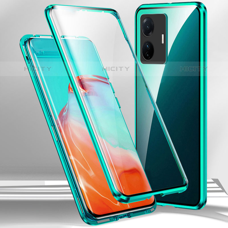 Coque Rebord Bumper Luxe Aluminum Metal Miroir 360 Degres Housse Etui Aimant P01 pour Vivo iQOO Z6 Pro 5G Vert Plus