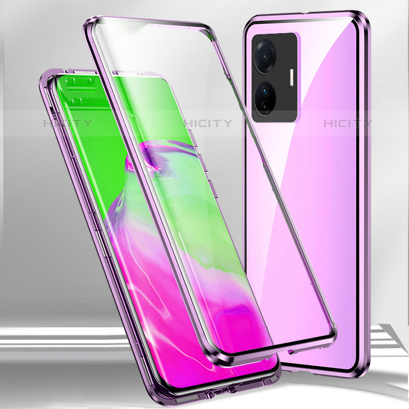 Coque Rebord Bumper Luxe Aluminum Metal Miroir 360 Degres Housse Etui Aimant P01 pour Vivo iQOO Z6 Pro 5G Violet Plus