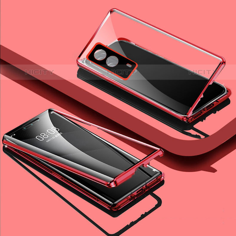 Coque Rebord Bumper Luxe Aluminum Metal Miroir 360 Degres Housse Etui Aimant P01 pour Vivo V21e 5G Rouge Plus