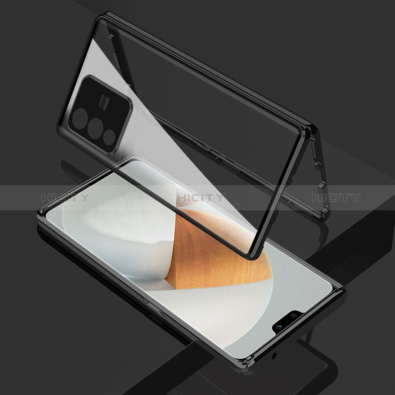 Coque Rebord Bumper Luxe Aluminum Metal Miroir 360 Degres Housse Etui Aimant P01 pour Vivo V23 5G Noir Plus