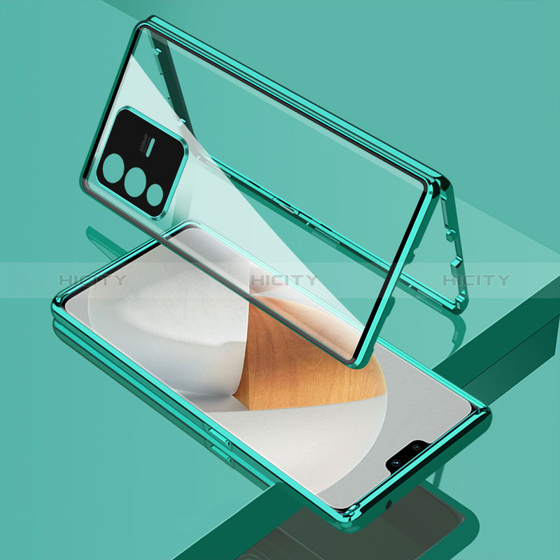 Coque Rebord Bumper Luxe Aluminum Metal Miroir 360 Degres Housse Etui Aimant P01 pour Vivo V23 Pro 5G Vert Plus