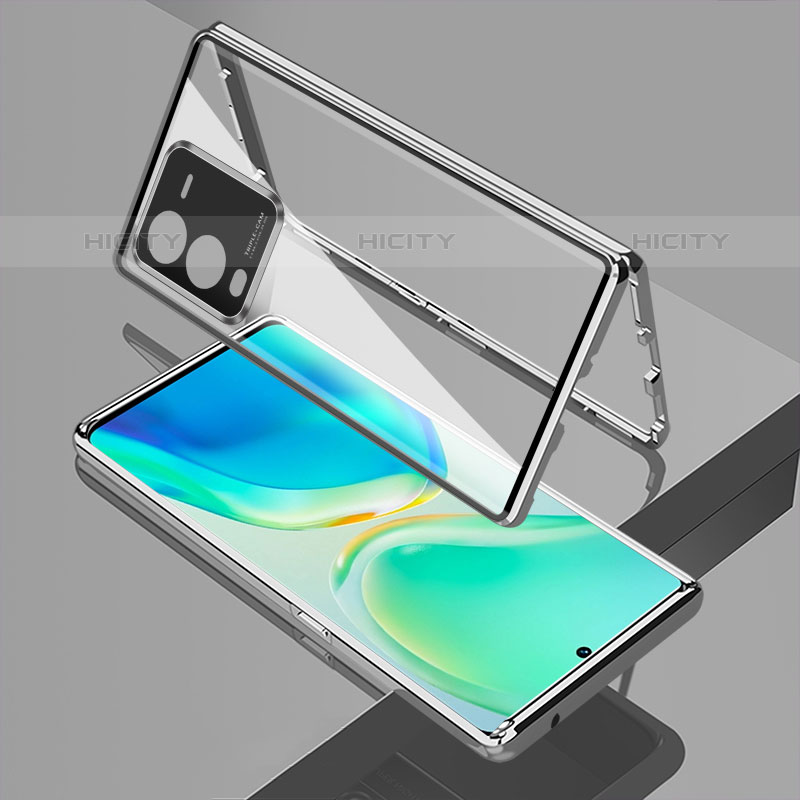 Coque Rebord Bumper Luxe Aluminum Metal Miroir 360 Degres Housse Etui Aimant P01 pour Vivo V25 Pro 5G Argent Plus